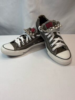 Converse Women’s Size7 Low-Top Canvas Sneakers Gray & White w/Polka Dot Interior
